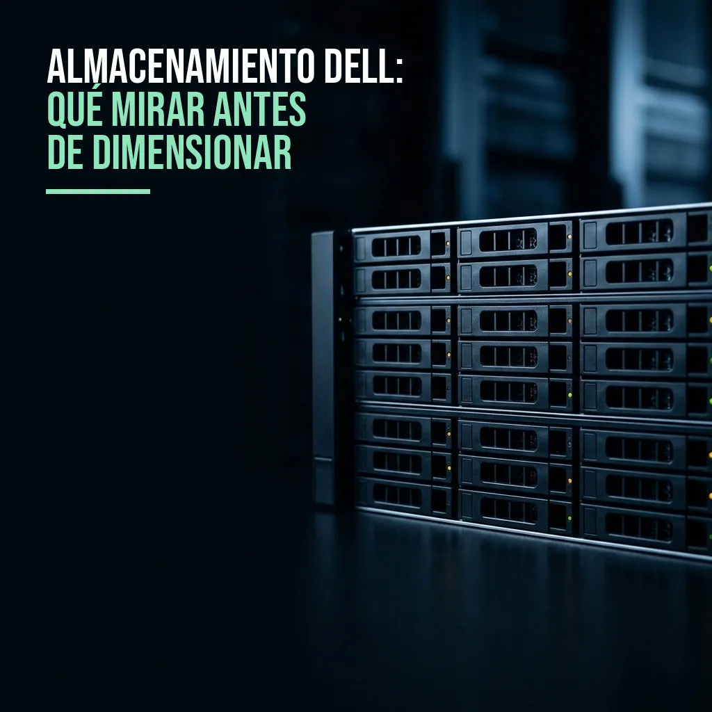 Cabina de almacenamiento en rack con bahías de discos hot-swap y luces de estado encendidas