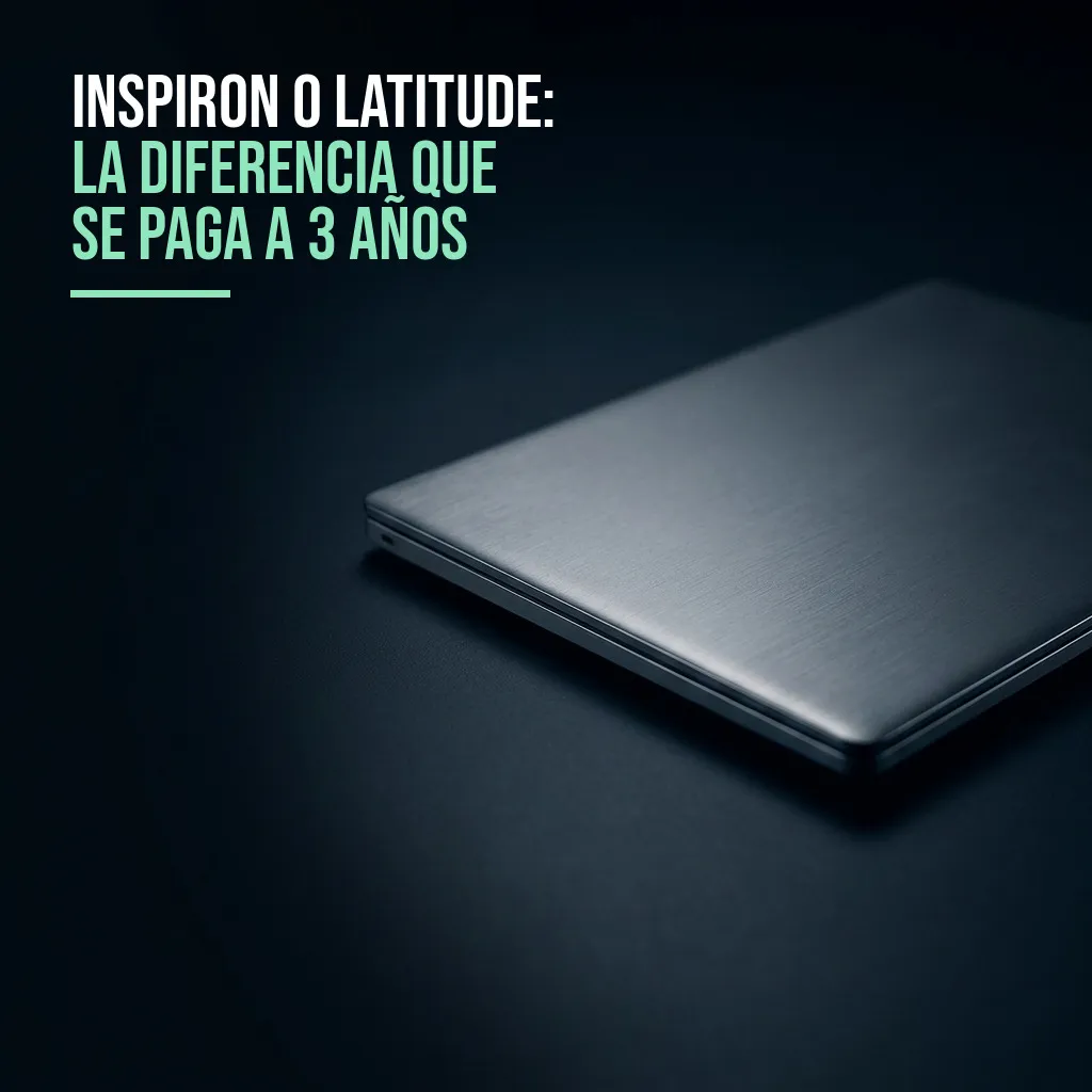 Notebook corporativa cerrada, de tapa metálica, sobre una superficie oscura mate