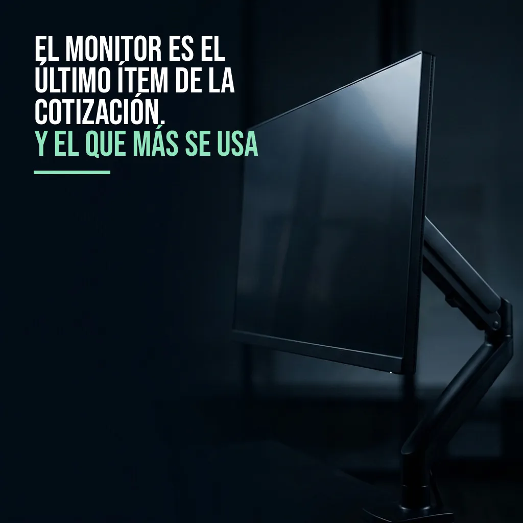 Monitor corporativo de 27 pulgadas montado sobre brazo articulado, con la pantalla apagada